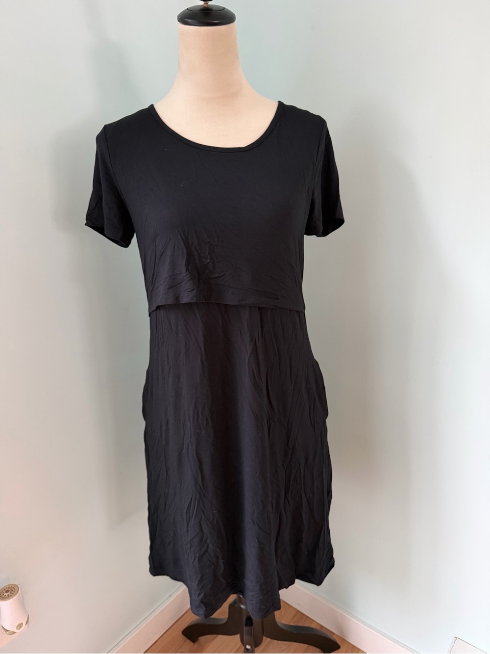 Kindred Bravely Dress Nursing Small Bamboo Black Short Sleeve Midi Breastfeeding